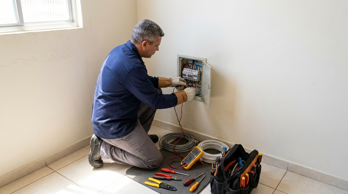 Eletricista realizando manutencao em Joinville‑SC