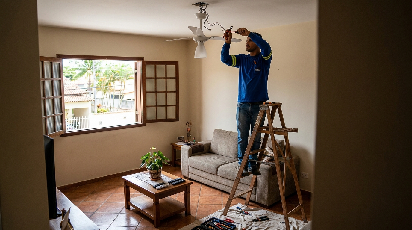 Instalacao de ventilador de teto profissional em Joinville‑SC