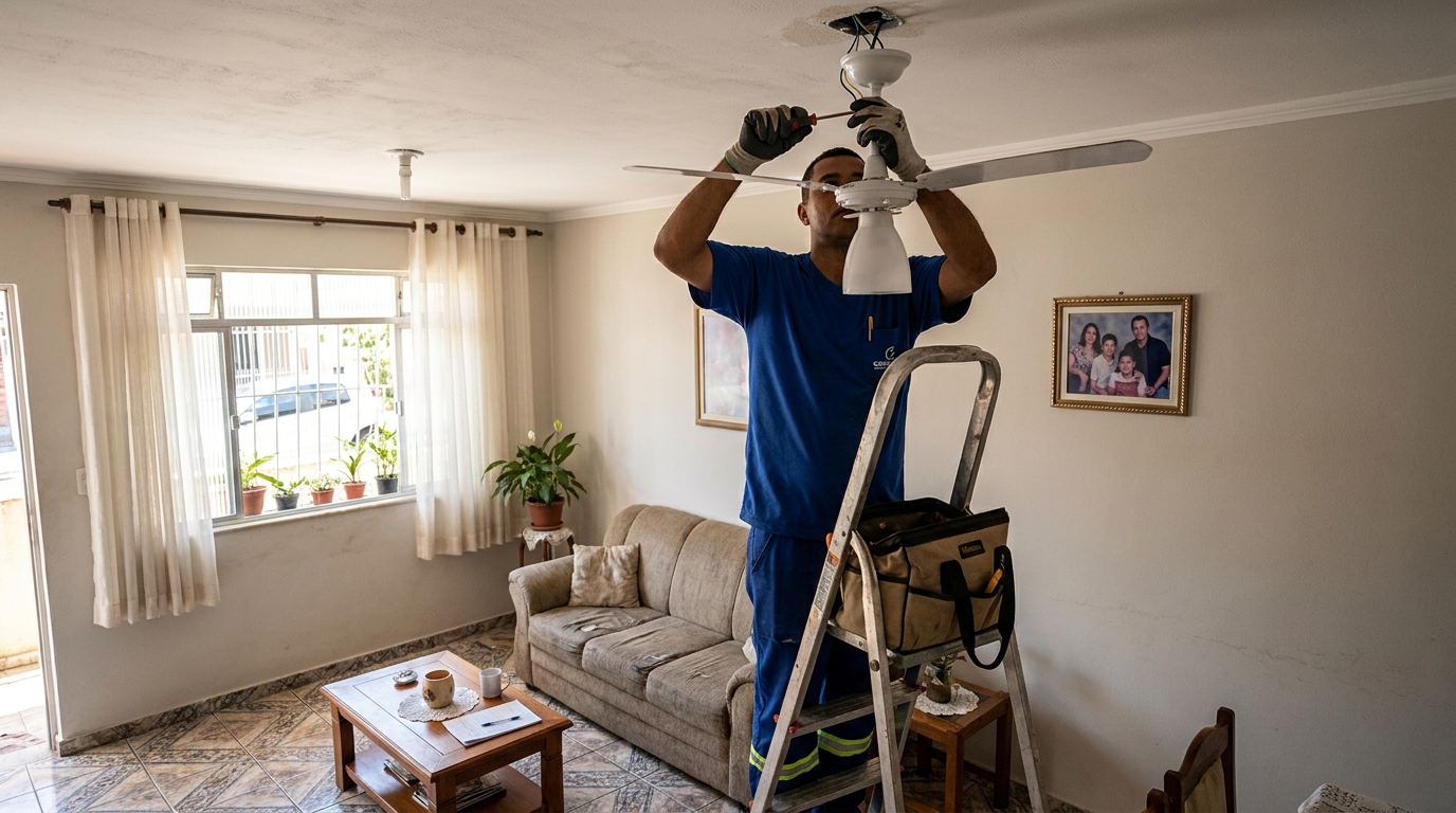 Instalacao de ventilador de teto residencial em Joinville‑SC
