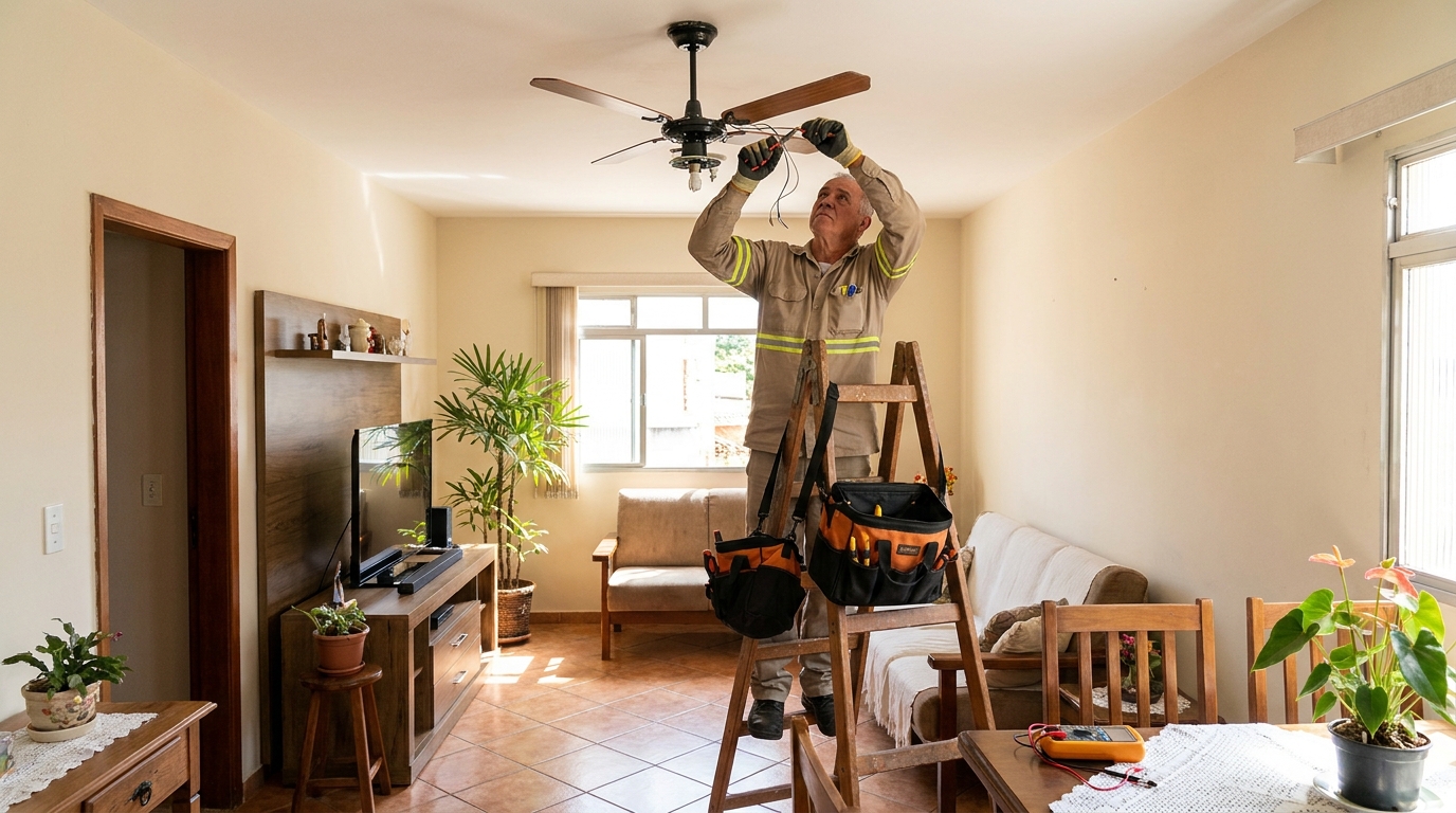 Montagem de ventilador de teto em Joinville‑SC